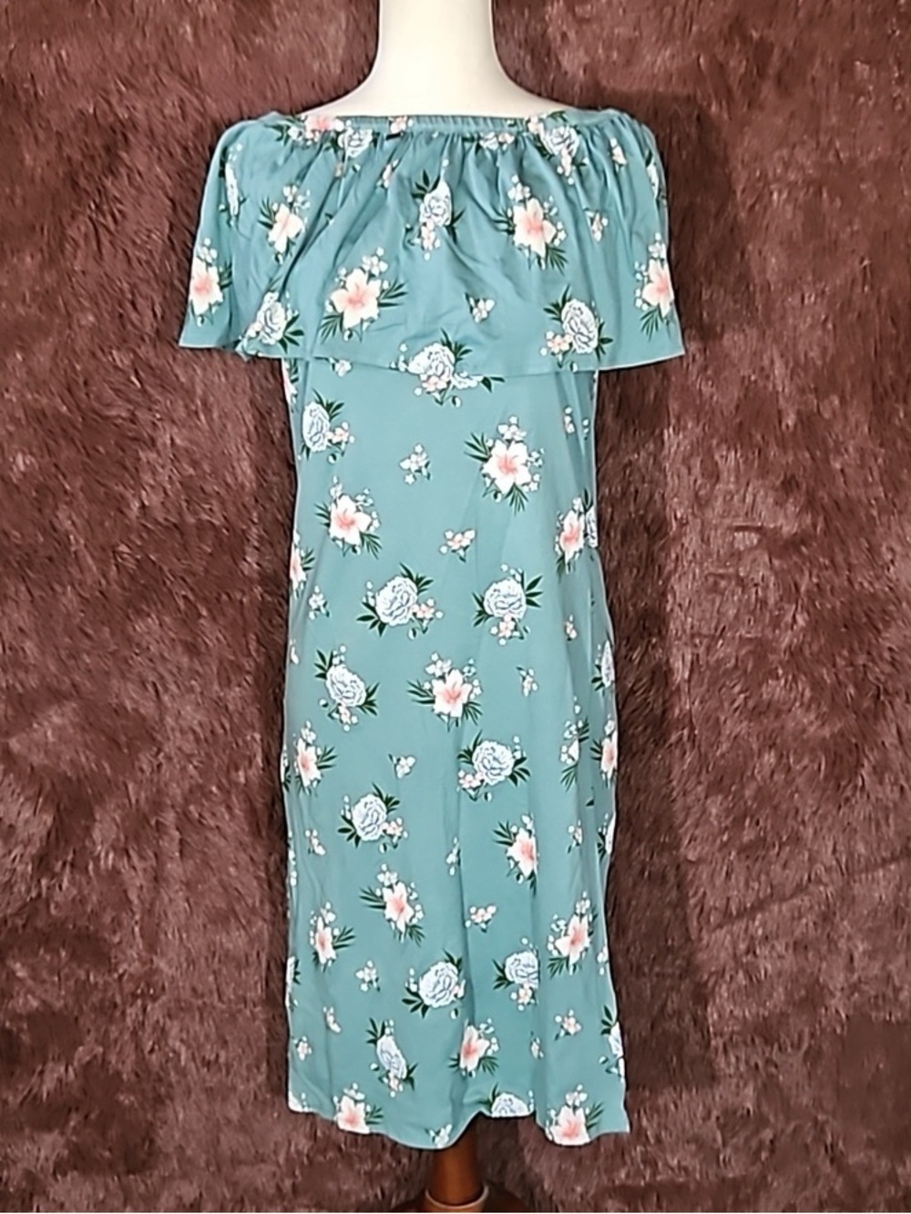 O'Neill Teal One-Shoulder Floral Midi Dress